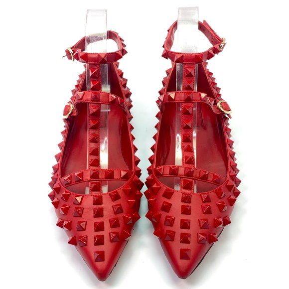 🌷❤️‍🔥FINAL SALE 🔥 NO OFFERS🌷💥Valentino Garavani Rockstud Red Flats 37 - Picture 2 of 9
